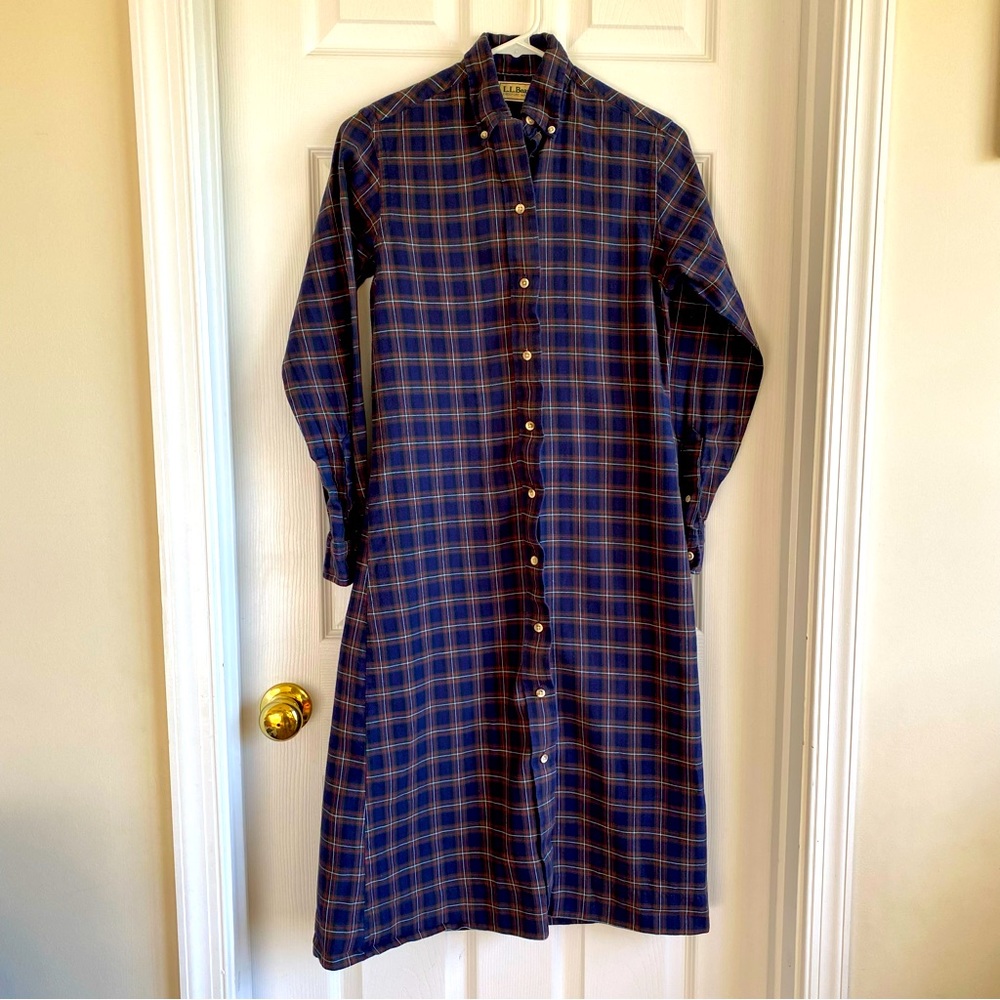 Vintage LL BEAN Plaid Long Sleeve Shirt Dress